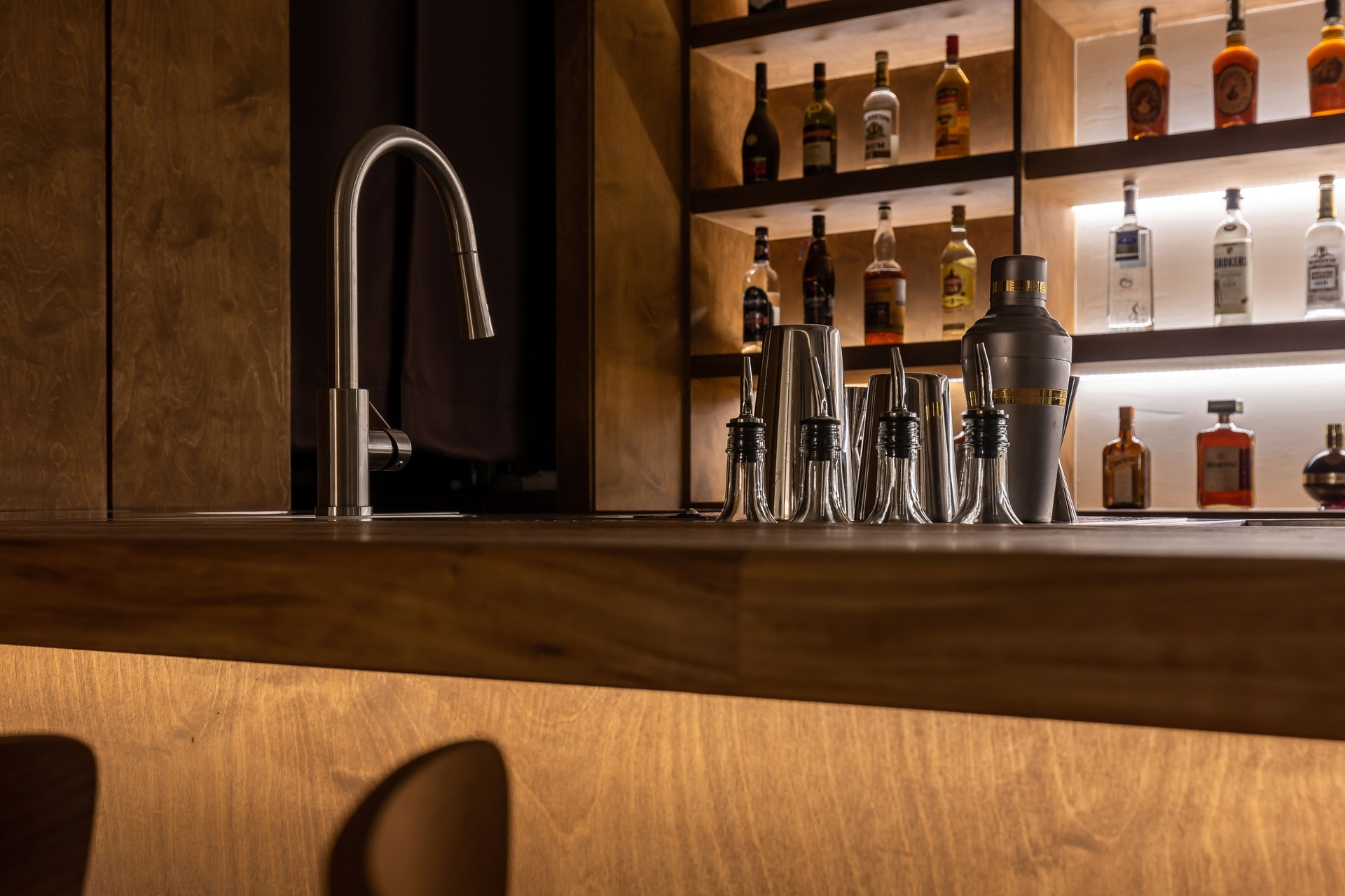 Bartender tools on bar counter
