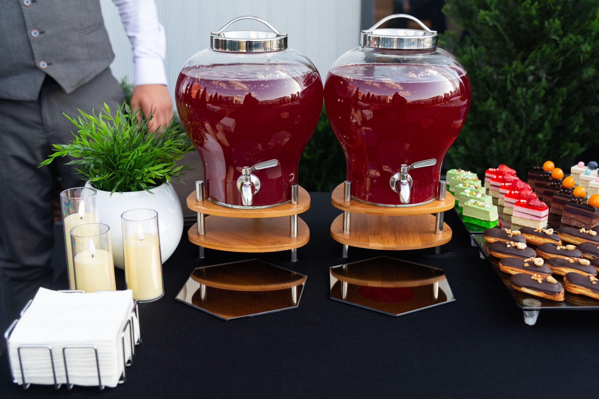 Outdoor beverage station with desserts